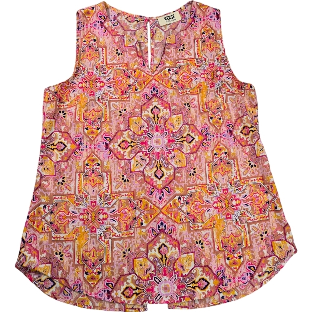 VERSE Women Medium Tank Top Jory Pink Purple Aztec Boho Spring Easter EUC USA